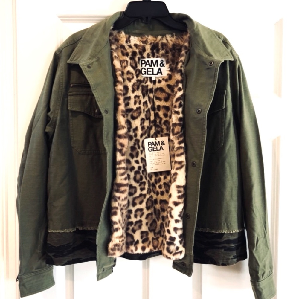 PAM&GELA Leopard Faux Fur Jacket Camo Green